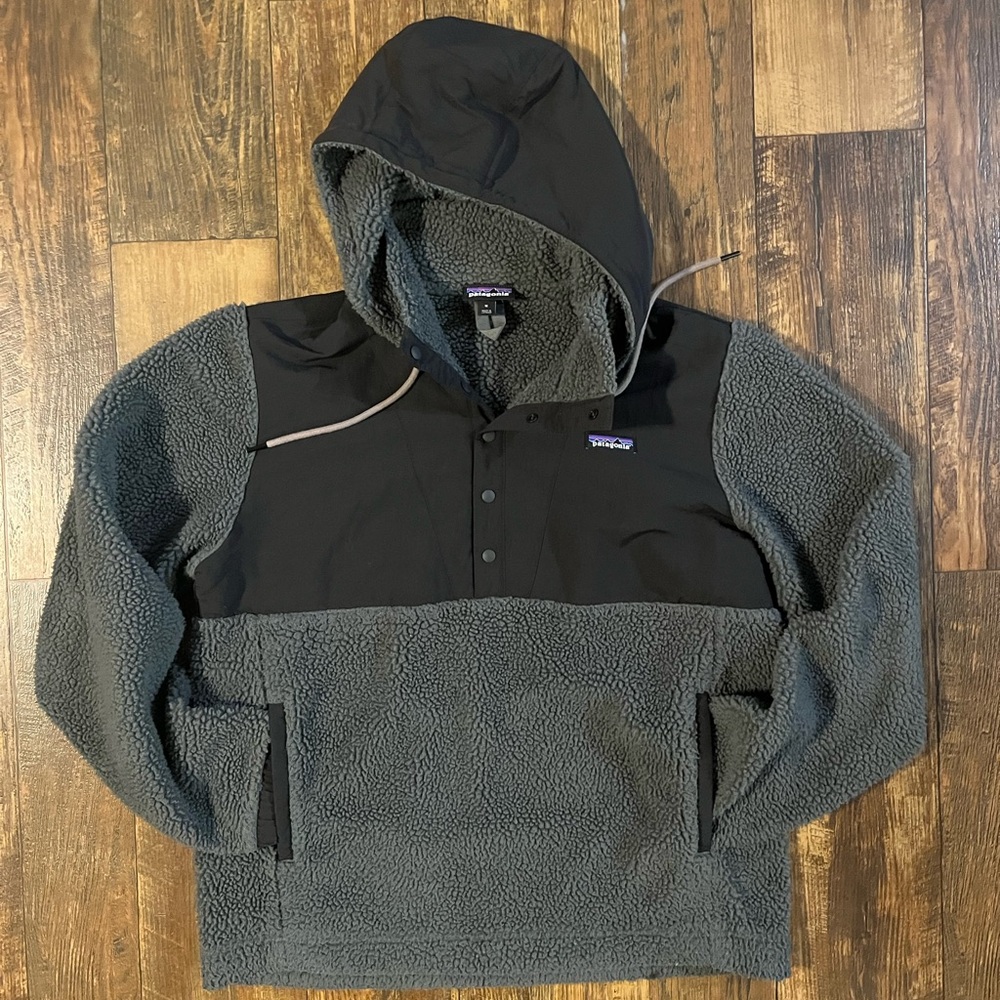 Patagonia Retro X Pullover Shelled Mens M Fleece Jacket Hoodie Gray Black